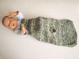 Strampelsack Fußsack für Babyschale handgestrickt reine Wolle Länge 55cm naturweiß grau