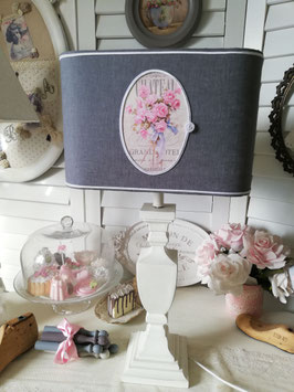 RESERVE : Un abat-jour rectangle droit coins arrondis en lin gris anthracite - décor "Grand Hotel"