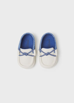 Schuhe - Babyschuhe - Mokassin - leinenblau - weiß - Neugeborene Jungen - Taufschuhe