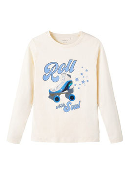 Shirt - Rollerskate - Roll with Soul - buttercreme - Bio Baumwolle - NAME IT KIDS MÄDCHEN