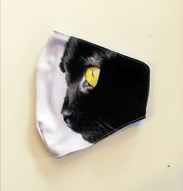Mund-Nasen-Maske - Katzengesicht - schwarz - weiß - für Kinder ab 8 Jahre geeignet
