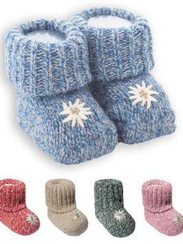 Socken - Trachtensockerl - hellblau mit Edelweiß - Merinowolle - Babytracht - Kindertracht
