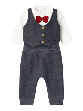 Taufanzug - Festkombination - 2 teilig - Komfortbundhose - Body mit Gilet & roter Masche - india Ink - NEW BORN JUNGE