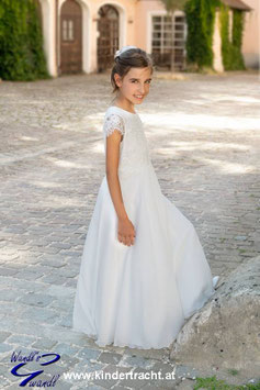Erstkommunionkleid - Spitzenoberteil - Prinzessinnenkleid - ivory - Spitzenarm - lang - Monny - Gr 146/152 - Kommunionkleid