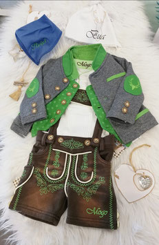 Tracht - Jacke - Trachtenjacke grau - grün mit Hirschstick am Rücken - super weich - Babytracht - Kindertracht