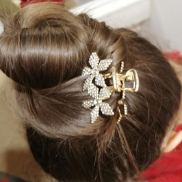 Haarschmuck - Goldkrebs mit Blume - Strasssteine auf Silberspange - Breite ca 5 cm - Erstkommunion