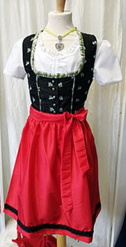 Tracht - Teenie Dirndl - Teenagerdirndl - Jugenddirndl - schwarz mit Blumen - grün - rot -  Tracht Mädchen