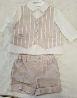 Taufset - Kombi - Set 2-teilig aus Leinen - Hemd & Hose kurz - ivory - Leinenlook -  Gr 56 - Taufe - Festmode