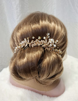 Haarschmuck - Haarkamm - Strass & Perlen - golden Draht - biegsamer Haarkamm - Erstkommunion - Festmode