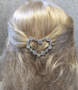 Haarschmuck - Silberspange mit Herz - Strasssteine auf Silberspange - Erstkommunion