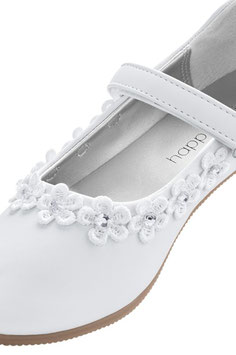 Schuhe - Festtagsschuhe für Mädchen - weiß - Blumen mit Glanzsteine - matt - Erstkommunionschuhe