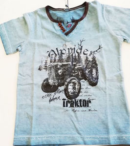 Tracht - Shirt - Trachtenshirt Kind -  vintageblau -  verwaschener Optik - Traktor - Kindertracht