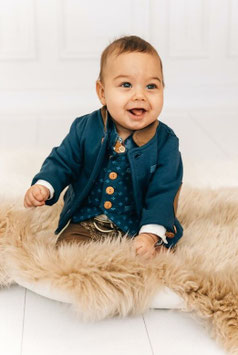 Tracht - Jacke - Amedeo Jacke - Trachtenjacke blau - braun - Hirschstick am Rücken - Babytrachten - Kindertrachten