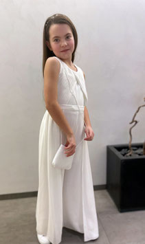 Erstkommunion - Jumpsuit - Oberteil Plissee - ivory - Kreppstoff - A & L - Gr 146/152 - Festagsmode