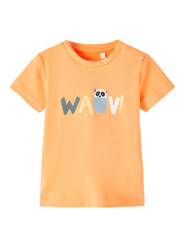 Shirt - kurzarm - " WAU" - mock orange - NAME IT NEW BORN JUNGE
