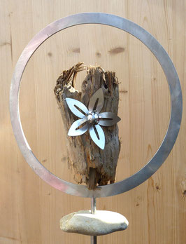 Treibholz-Stecker Ring mit Blume