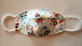 Masque "enfant" hibou en coton 2 couches