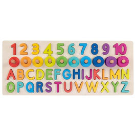 Holzpuzzle Buchstaben und Zahlen