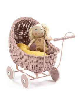 Geflochtener Puppenwagen Rose