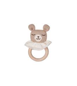 Babyrassel mit Beissring Bär Beige