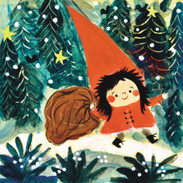 Karte Weihnachtswichtel mit Geschenkesack