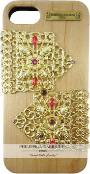 Coque iPhone7 de luxe, iPhone 8 en bois véritable, filigrane et ornés de cristaux SWAROVSKI rouge clair【THE GOLDEN COACH】