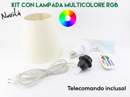 Kit Paralume D.18 cm Juta con Lampadina Multicolore e Telecomando