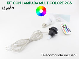 KIT PORTALAMPADA PER BOTTIGLIA E27 TRASPARENTE CON LAMPADINA MULTICOLORE E TELECOMANDO