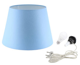 KIT IMPERO TESSUTO COTONE CELESTE CON PORTALAMPADA FILO TRASPARENTE