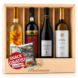 4-er Weinpaket | Seltene Rebsorten - Weinraritäten + HOLZKISTE - Snack Gratis