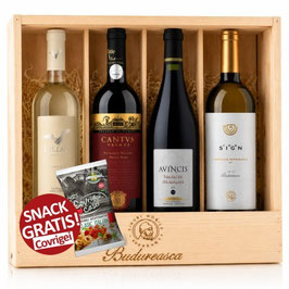 4-er Weinpaket | Seltene Rebsorten - Weinraritäten + HOLZKISTE - Snack Gratis