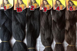 100% Kanekalon hair pieces for braids, rastas, cornrows in different colors