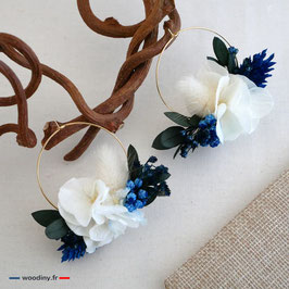 Paire de boucles d'oreilles en fleurs séchées - Bleu