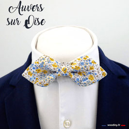 Noeud papillon liberty jaune et bleu "Auvers sur Oise" - forme en pointe