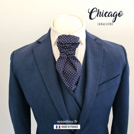 Lavallière bleue à pois blancs - Chicago - fabriquée en France