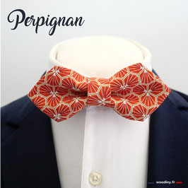 Noeud papillon orange à motif géométrique "Perpignan" - forme à pointe