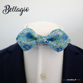 Nœud papillon bleu vert fleuri "Bellagio" - forme en pointe