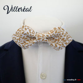 Nœud papillon beige motif végétal "Villereal" - forme en pointe