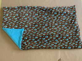Hundedecke 131 x 76 cm (braun mit türkisenen Pfoten - Rückseite Cord türkis)