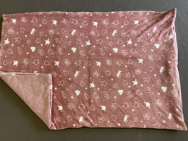 Hundedecke 130 x 87 cm (rosa mit weißen Herzen & Kronen - Rückseite rosa / weiße Streifen)
