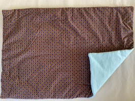 Hundedecke 106 x 73 cm (Cord blau mit orangenen Kreisen - Rückseite hellblauer Fleece)