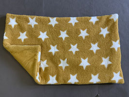 Hundedecke 108 x 65 cm (senfgelb mit weißen Sternen - Rückseite Cord senfgelb)