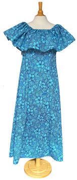 【211-0161】Frill Neck 3Way A-Line Dress (Blue)