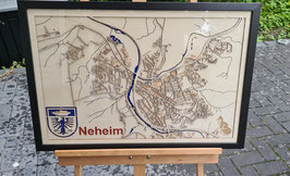 Stadt Neheim (Heute Stadtteil von Arnsberg), Multi-Layer Kunstobjekt, Birken-Holz, lasergeschnitten und graviert in ca.40x60cm, inkl. Holzrahmen.