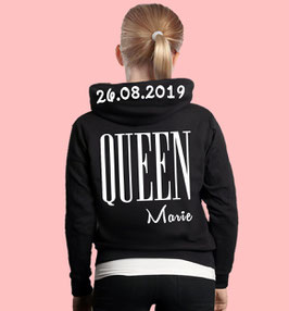 QUEEN HIGH KINDER HOODIE MIT WUNSCHNAME UND DATUM