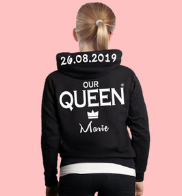 OUR QUEEN KINDER HOODIE MIT WUNSCHNAME UND DATUM