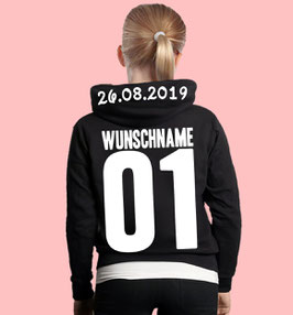 KINDER HOODIE MIT WUNSCHNAME UND ZAHLEN + KAPUZENDRUCK