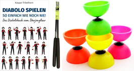 Diabolo-Set: Diabolobuch vom Starjongleur mit Diabolo und Handstäben