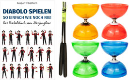 Freilaufdiabolo-Set: Diabolobuch mit Jumbo Freilaufdiabolo 12.5cm und Handstäben