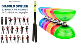 Freilaufdiabolo-Set: Diabolobuch mit Freilaufdiabolo 10.5cm und Handstäben